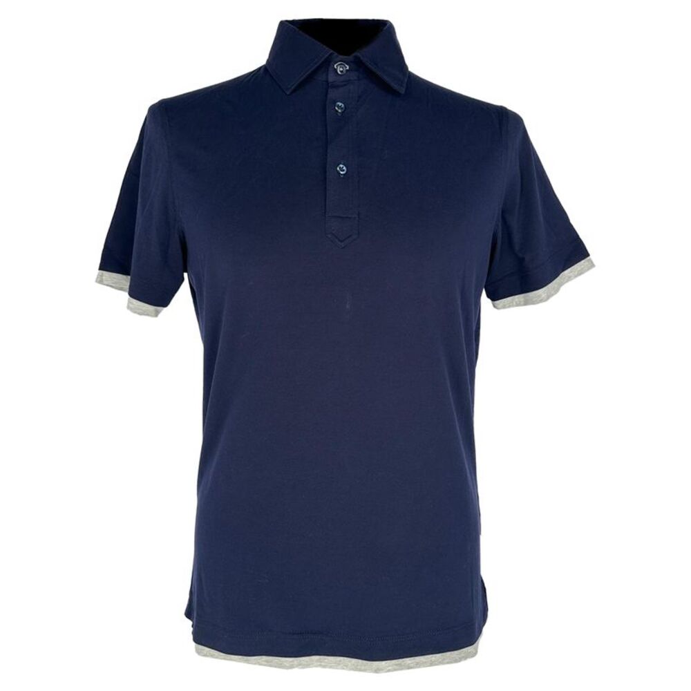Brunello Cucinelli Layered-Effect Polo Shirt in Navy Blue Cotton